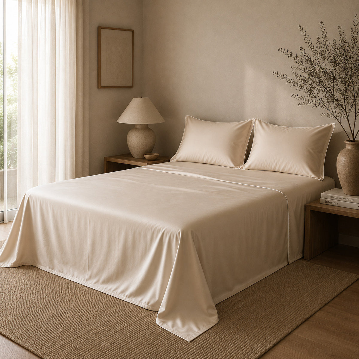 Set De Sábana De Bambú Lyocell Beige