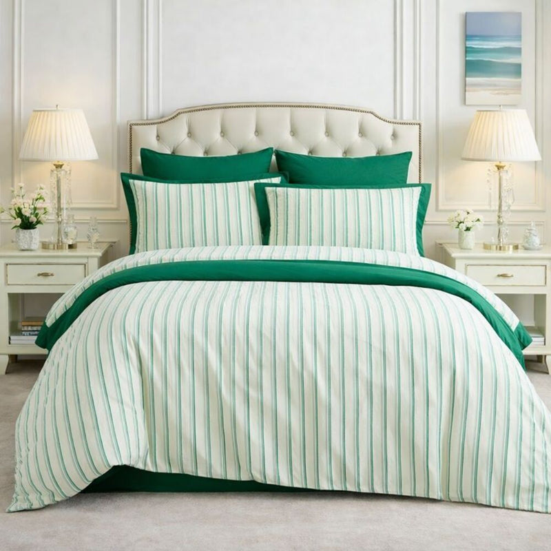 Duvet Cover Reversible 100% Algodón Green Stripes
