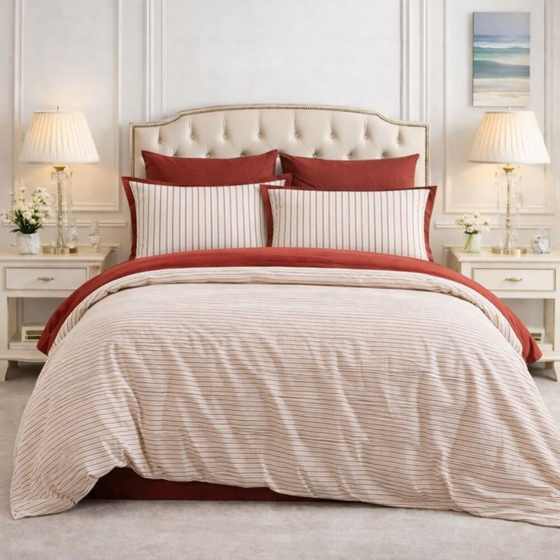 Duvet Cover Reversible 100% Algodón Red Stripes